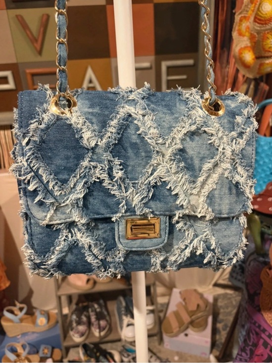 Handbags - M Marco boutique brand Denim Fringe Quilted Chain Shoulder Bag - Blue
